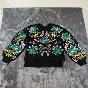 Alice + Olivia  Gaia Blouson-Sleeve Embroidered Sweater Cropped Women's M